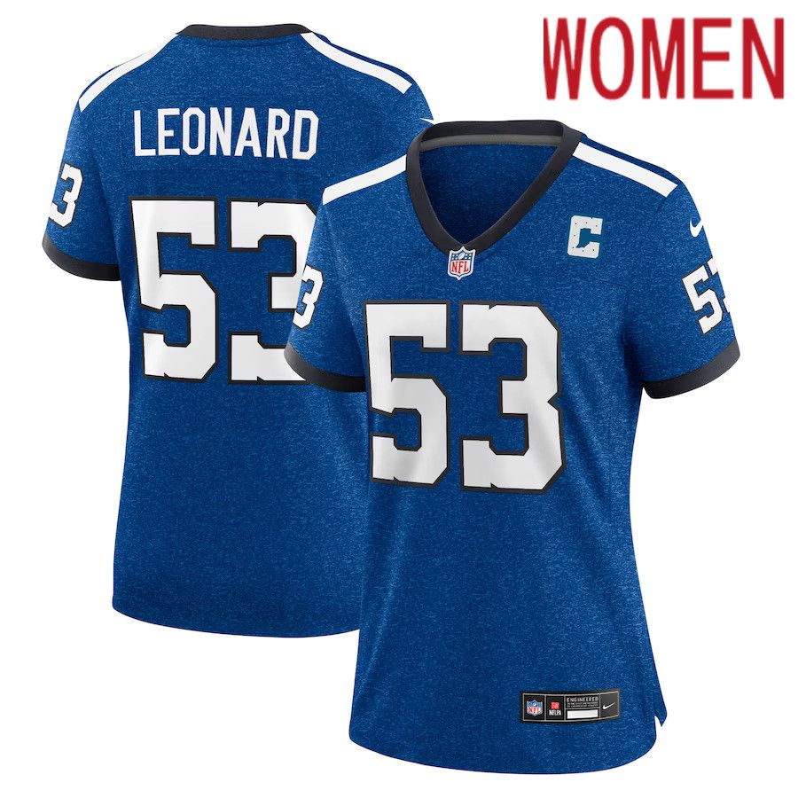 Women Indianapolis Colts #53 Shaquille Leonard Nike Royal Indiana Nights Alternate Game NFL Jersey->women nfl jersey->Women Jersey